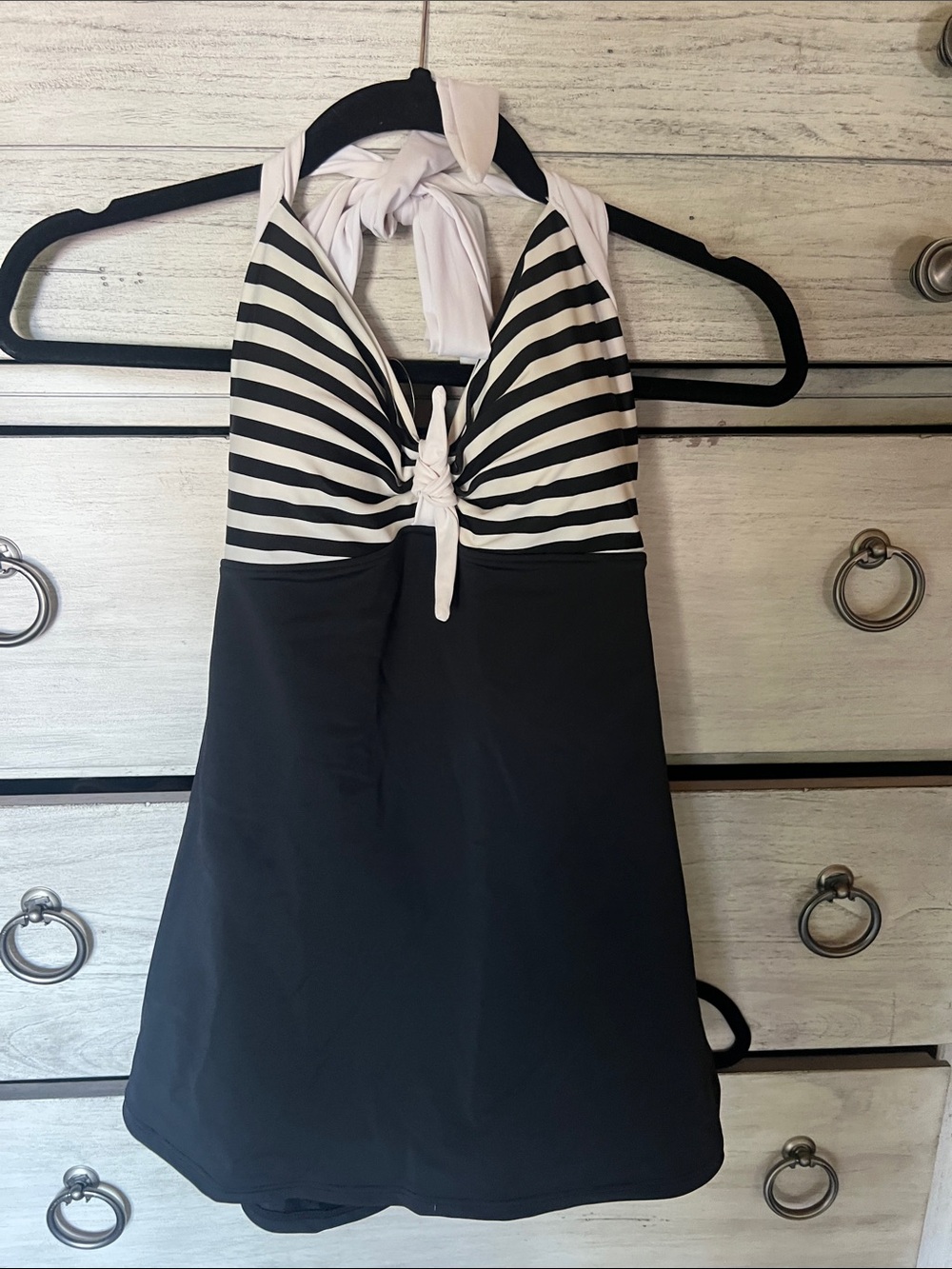 Striped Halter Swimdress in Black and White with shorts